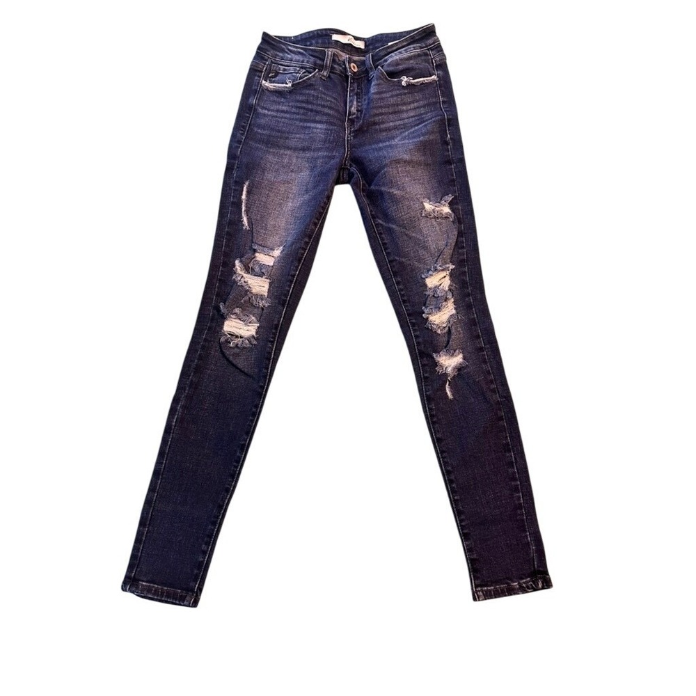 KanCan Women Distressed Skinny Jeans Dark Wash Ripped VBK1258R Size 26